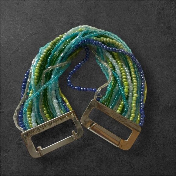 Vintage Y2K Cookie Lee Chunky Tiered Colorful Beaded Rhinestone Cuff Bracelet - Picture 4 of 6